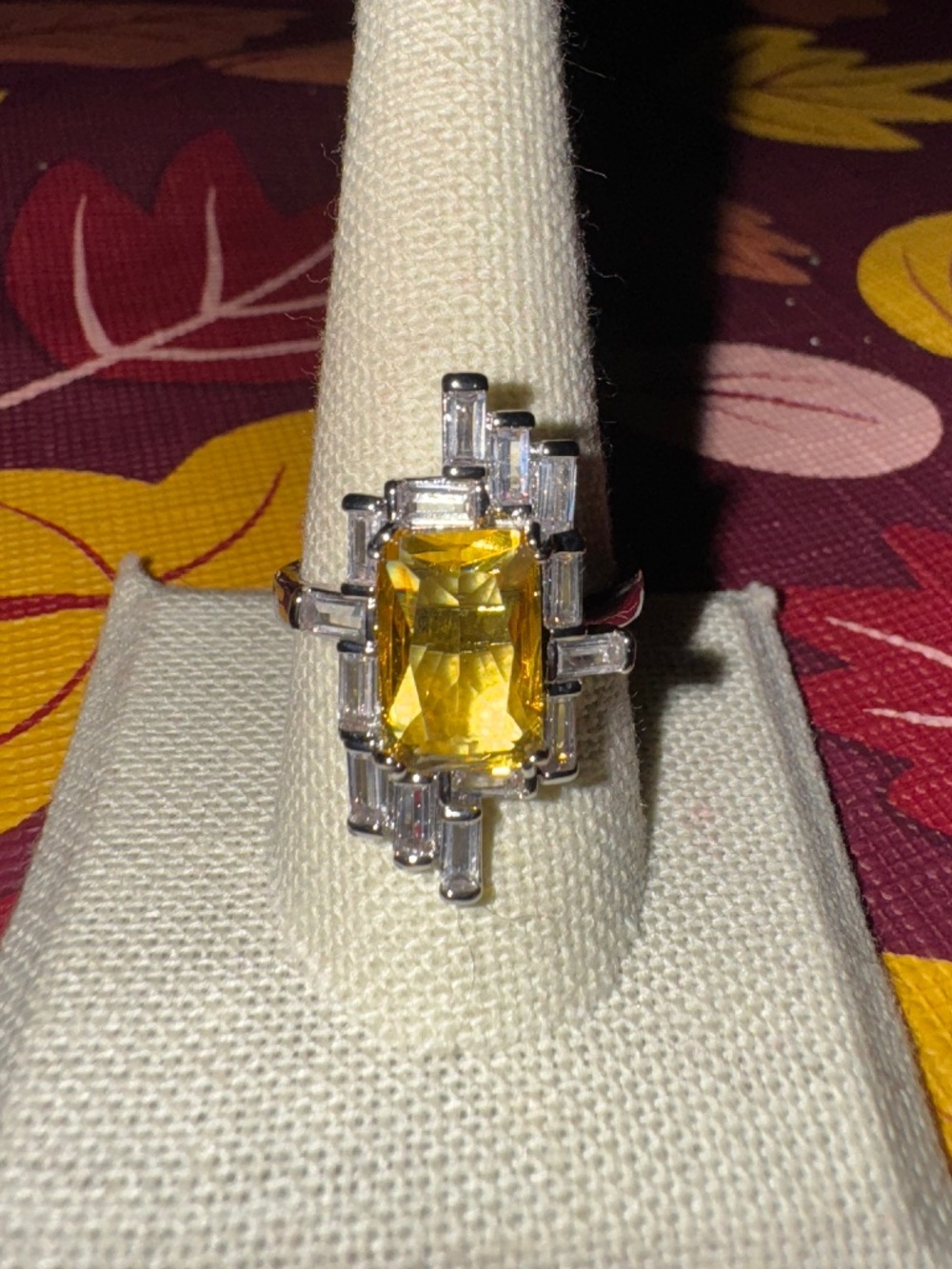 Sterling Silver 925 Yellow CZ Abstract Ring